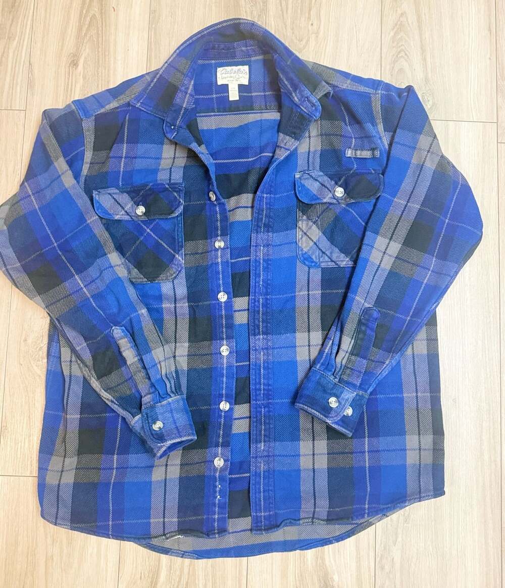 Cabelas Plaid Flannel Shirt Size L Tall Blue